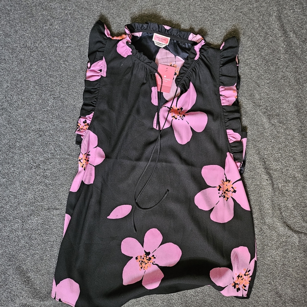 Kate Spade grand flora tie neck blouse